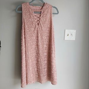 Juniors Plus Pink Lace Overlay Shift Dress